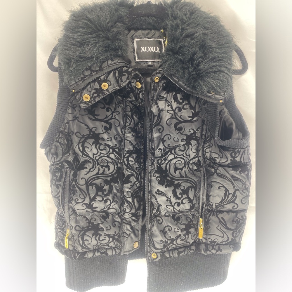 XOXO * Black Velour and Nylon Puffer Vest Women’s Size: XL
